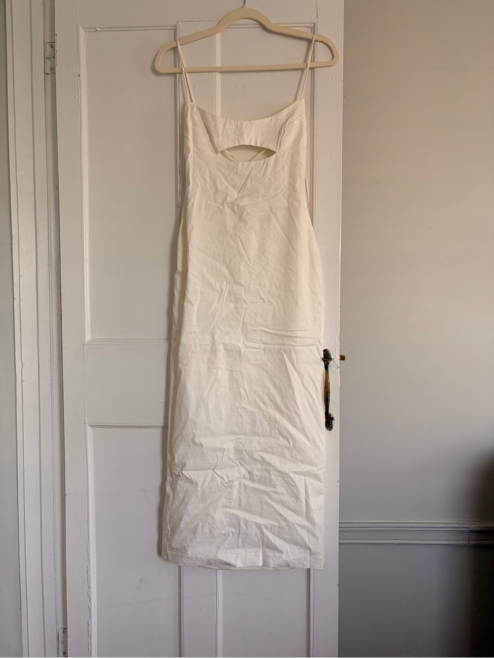 ZARA Cream Midi Slip Dress with Front Cutout
